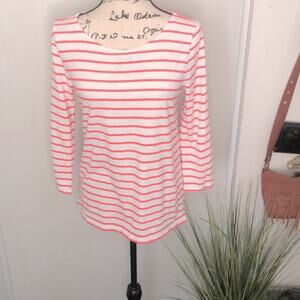 J.Crew White & Neon Orange Striped Shirt Size Medium.